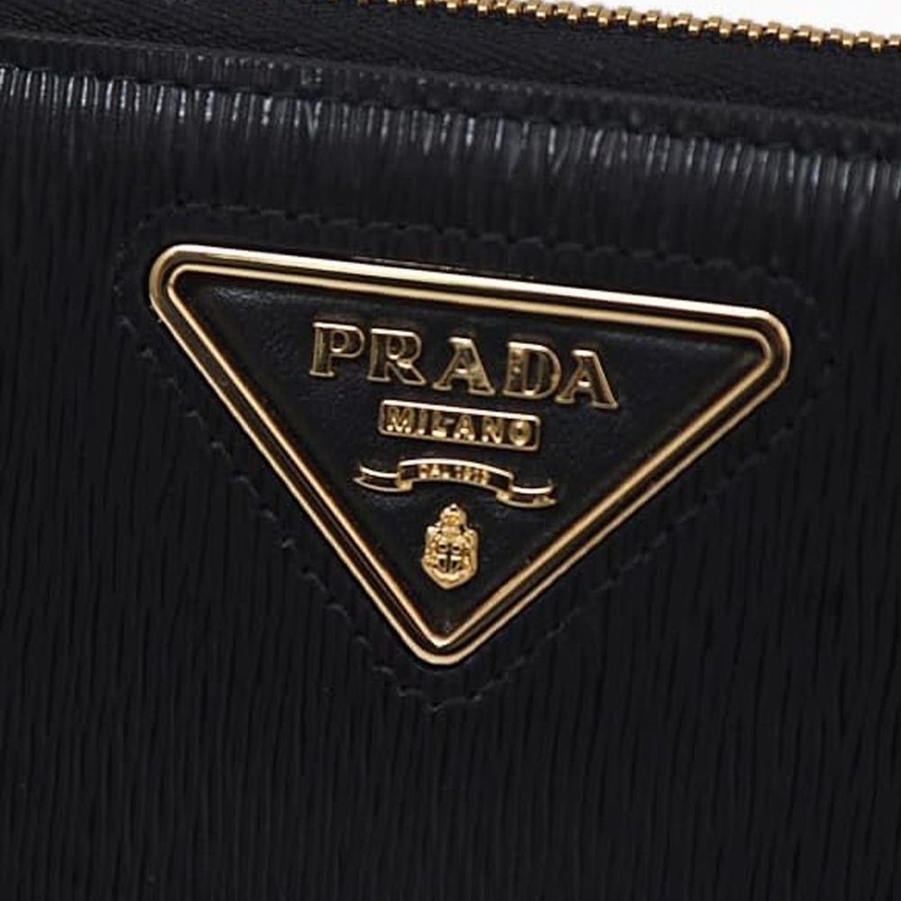Prada Black Calf Leather Zip-Around Wallet