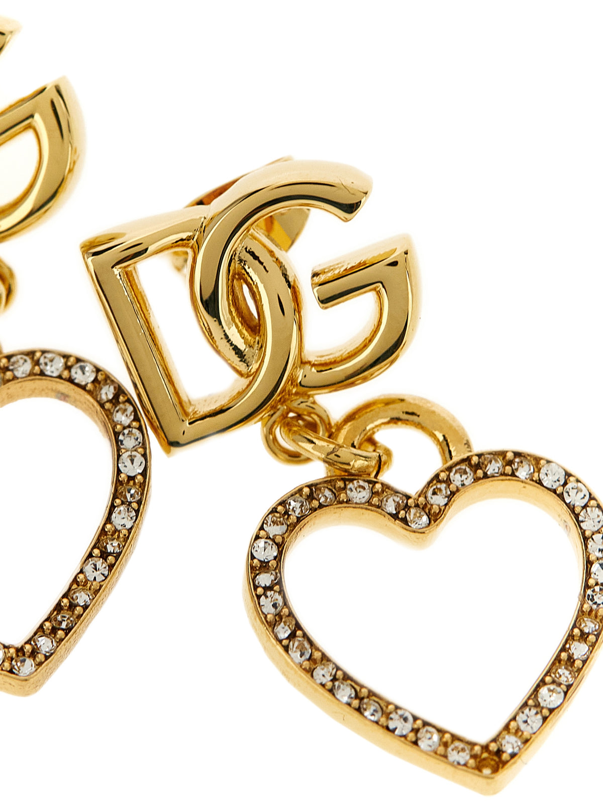 Dolce & Gabbana Gold DG Crystal Heart Drop Earrings