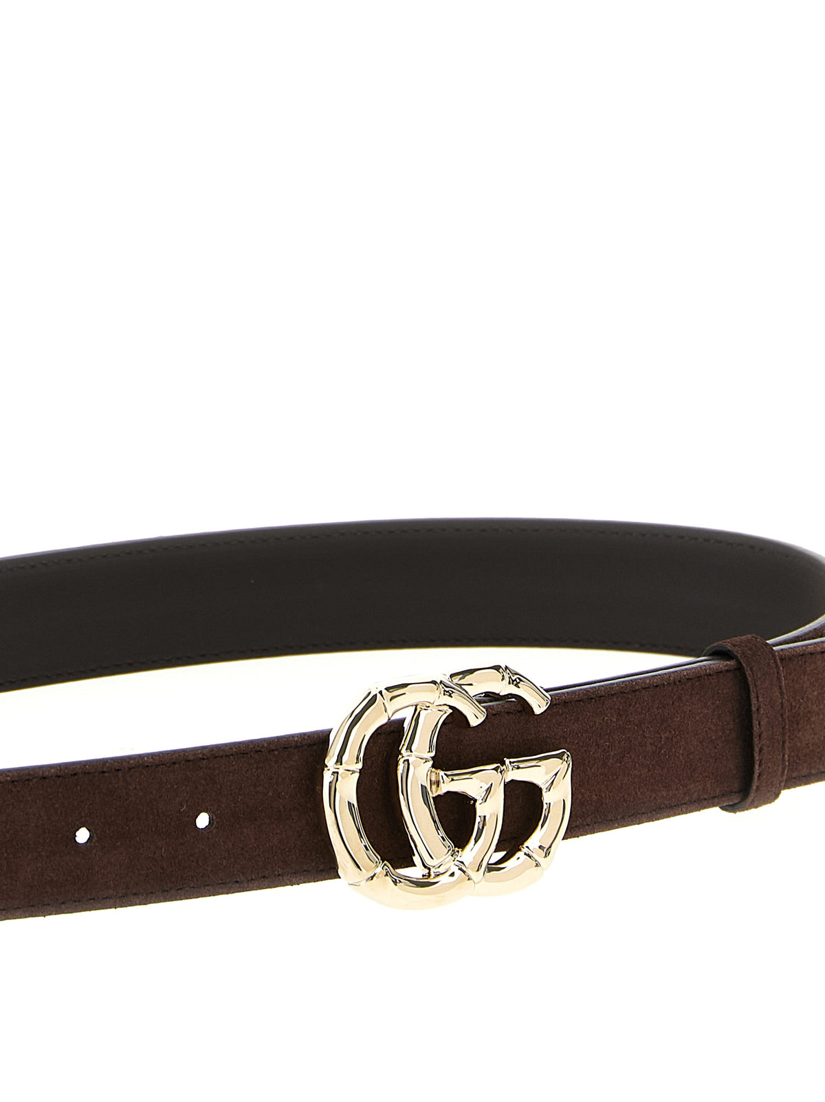 Gucci GG Marmont Dark Brown Suede Bamboo Double G Belt