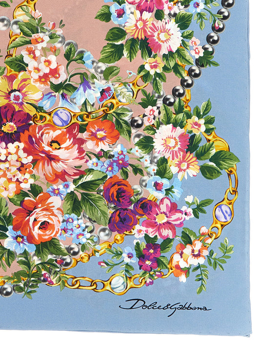 Dolce & Gabbana Mazzolini di Fiori Light Blue Silk Twill Scarf