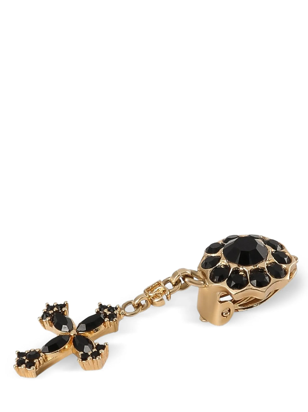 Dolce & Gabbana Black Crystal Floral Cross Clip-On Earrings