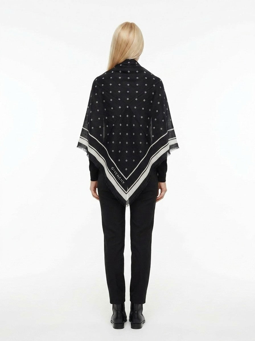 Givenchy Black & White Bicolor Wool & Silk Scarf