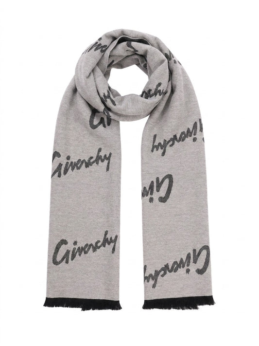 Givenchy Gray Logo Wool Scarf