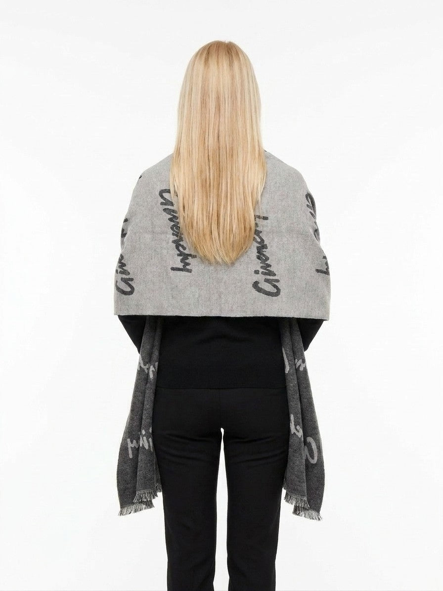 Givenchy Gray Logo Wool Scarf