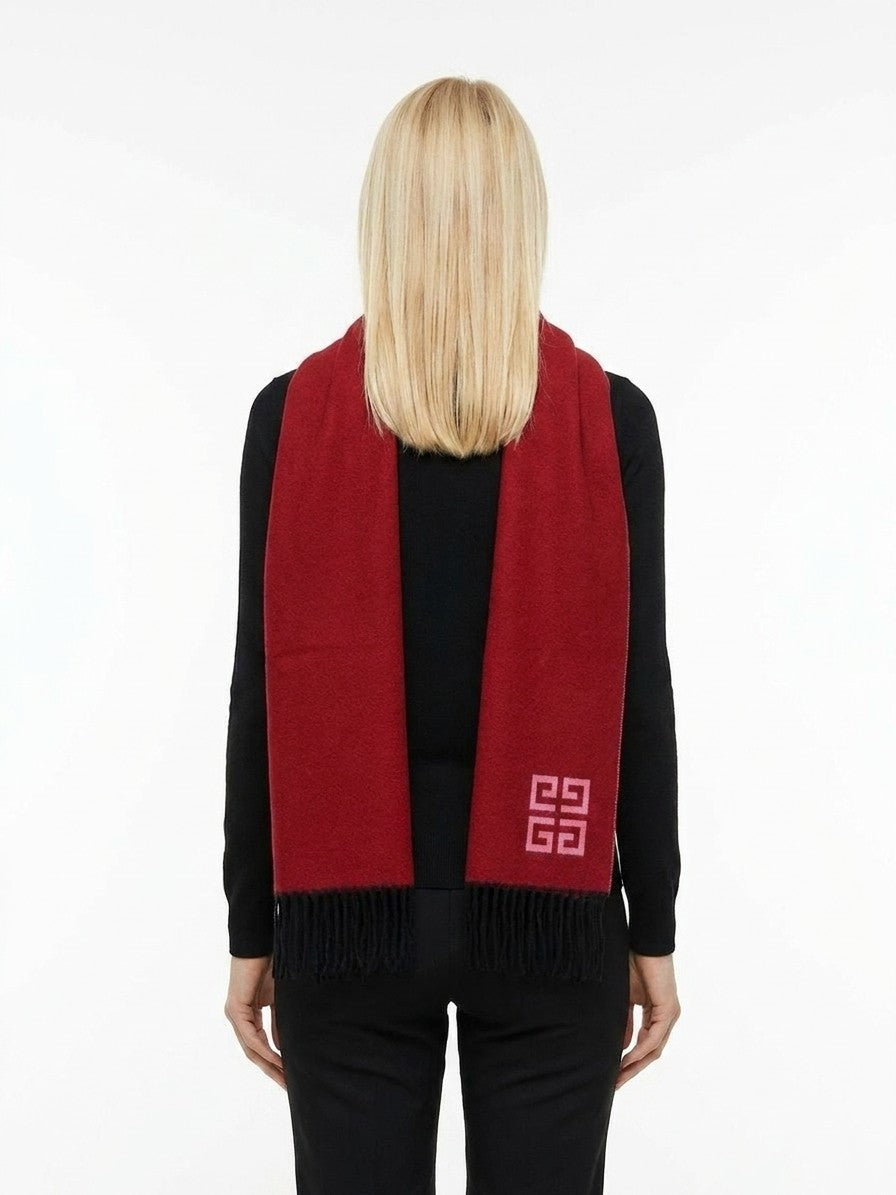 Givenchy Red & Black Bicolor Wool Scarf