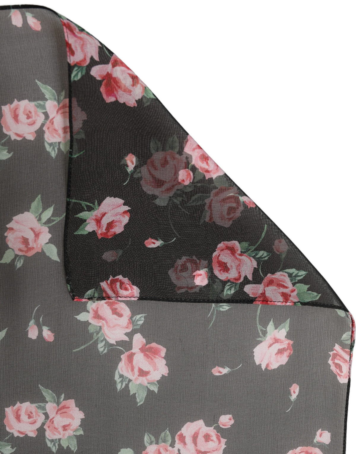 Dolce & Gabbana Black Pink Rose Silk Chiffon Stole