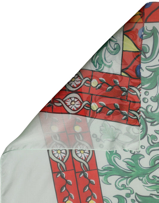 Dolce & Gabbana Red Framed Portrait & Geometric Silk Foulard