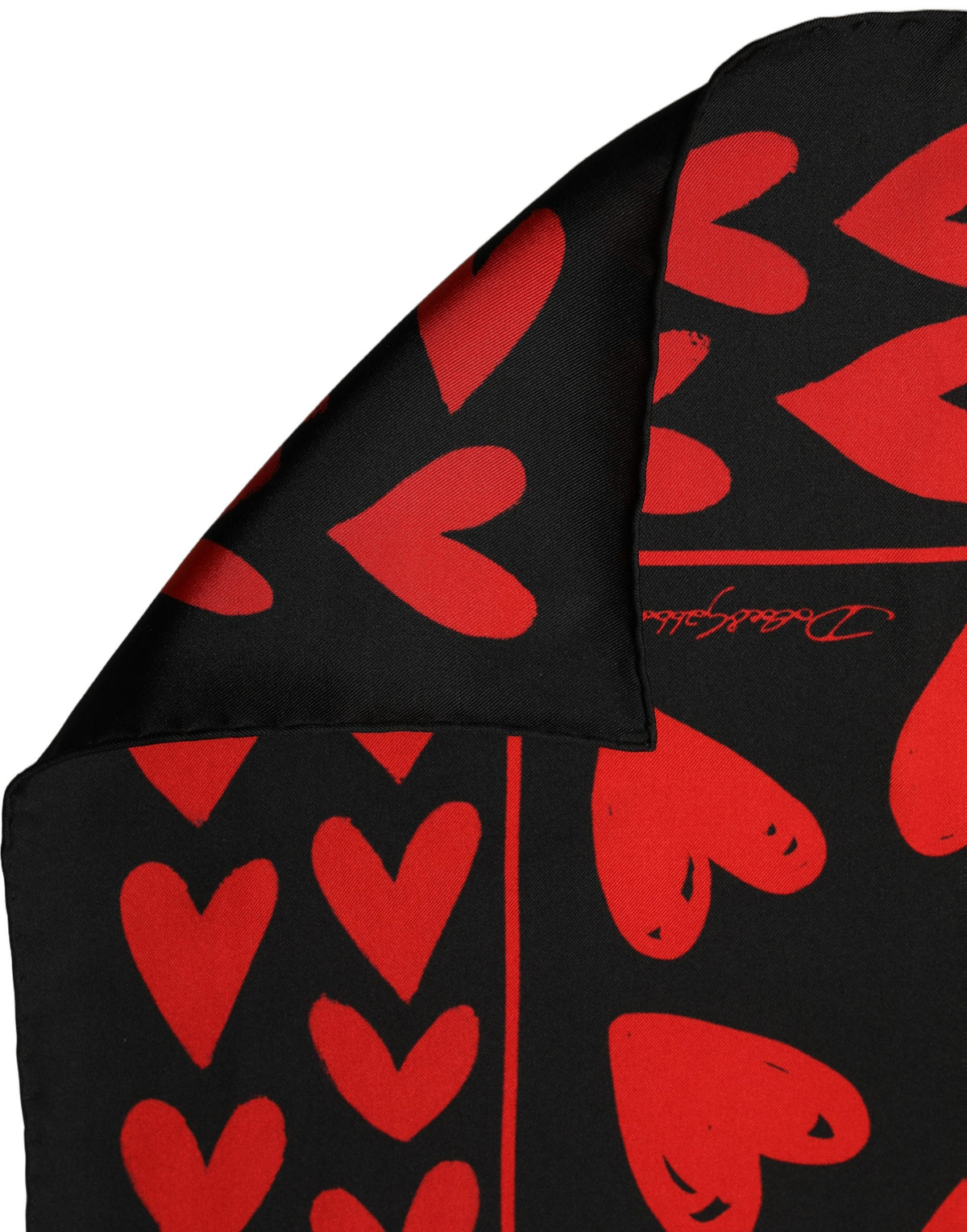 Dolce & Gabbana Red & Black Heart Print Silk Foulard