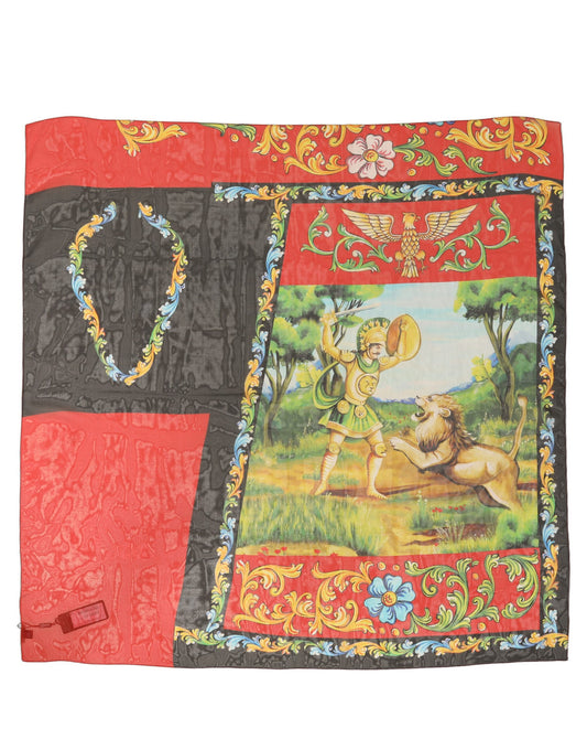Dolce & Gabbana Green Framed Portrait & Geometric Silk Foulard