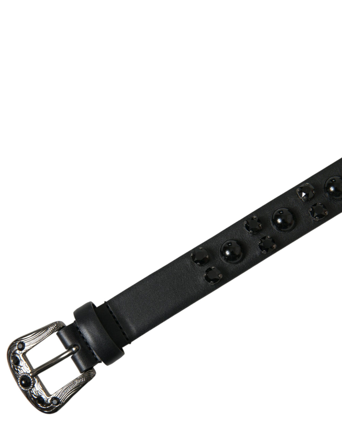 Dolce & Gabbana Black Calf Leather Engraved Buckle Belt