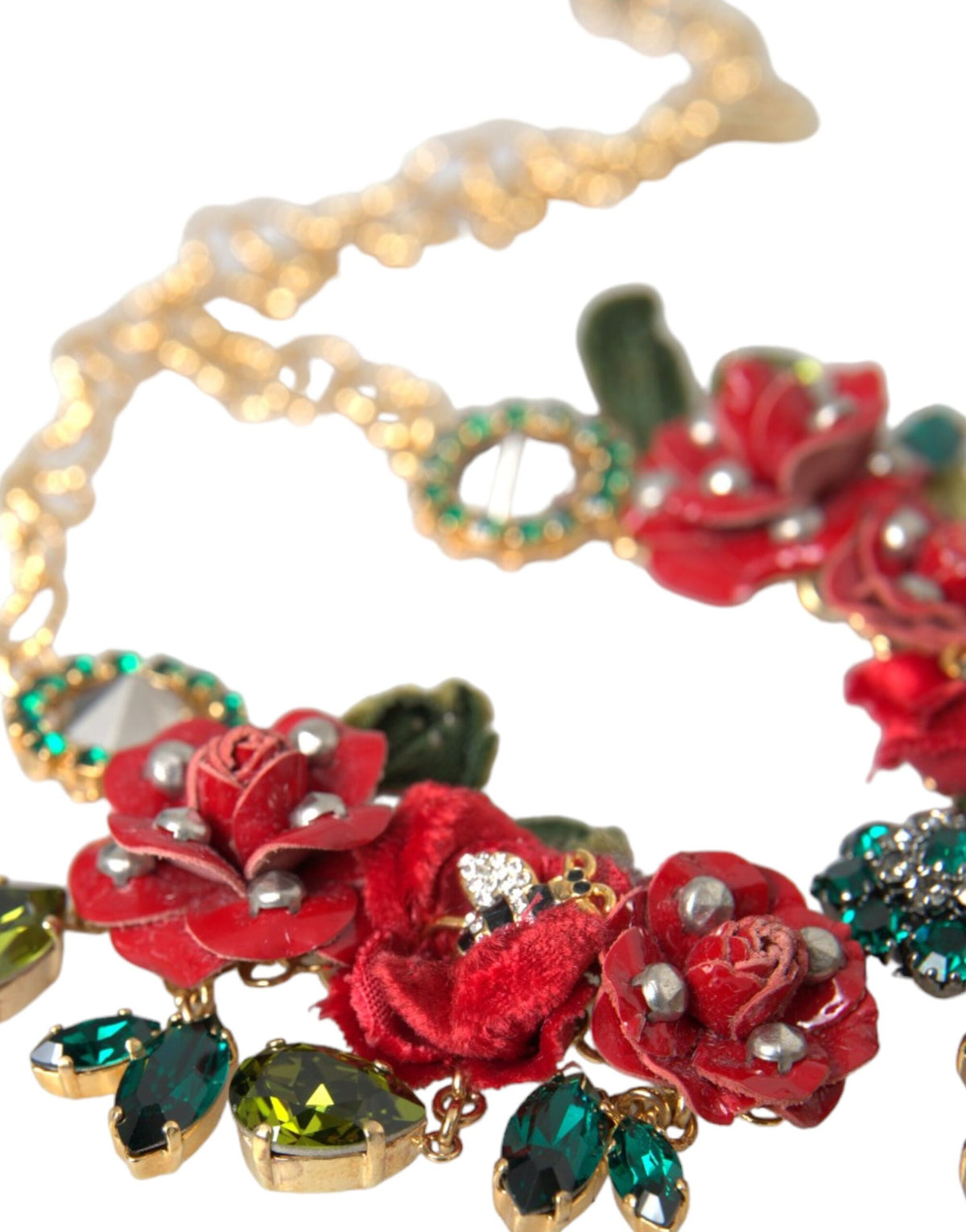 Dolce & Gabbana Gold-Tone Multicolor Crystal Rose Petal Necklace