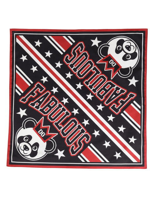 Dolce & Gabbana Black & Red Panda Print Cotton Foulard