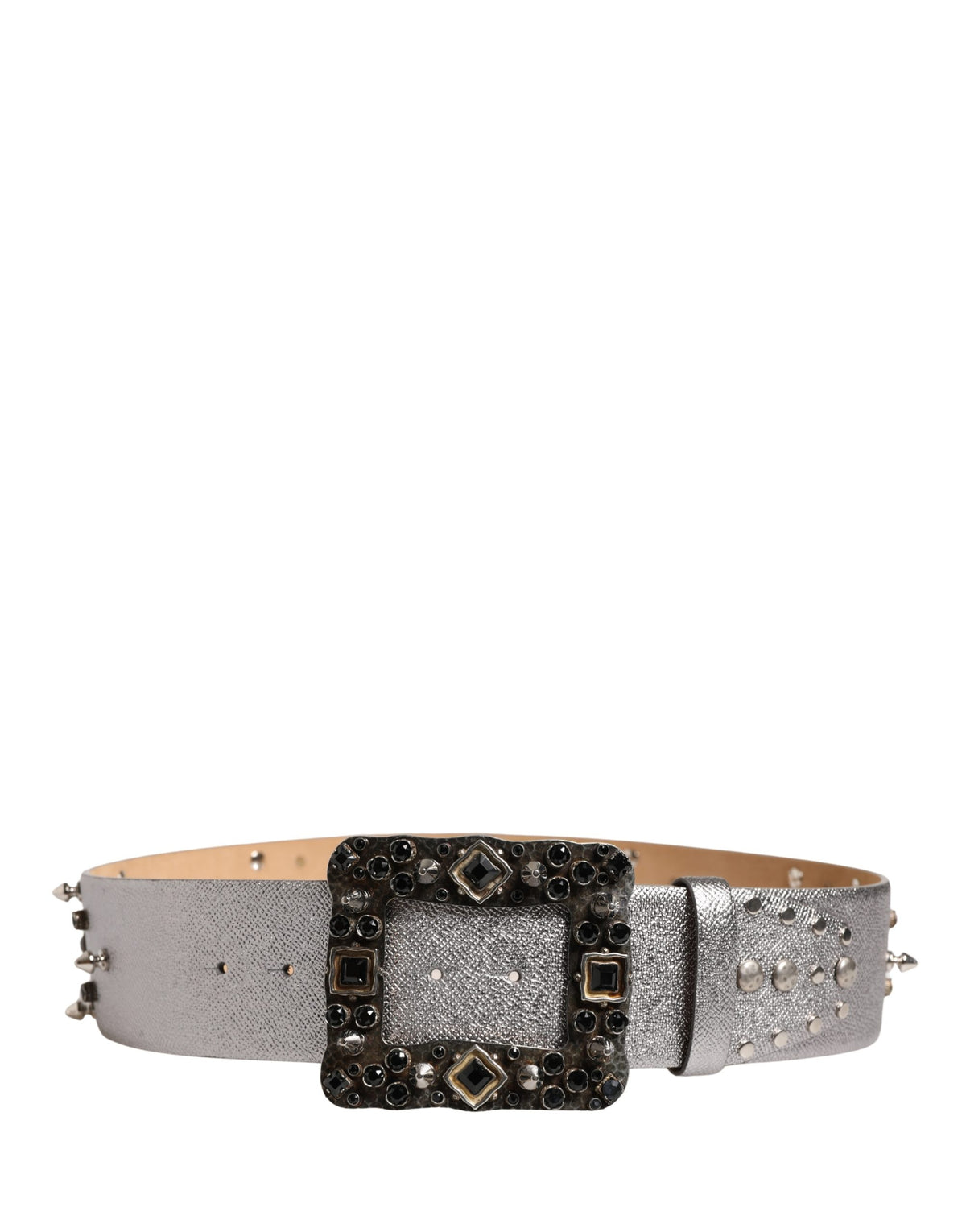 Dolce & Gabbana Silver Calf Leather Crystal-Embellished Waist Belt