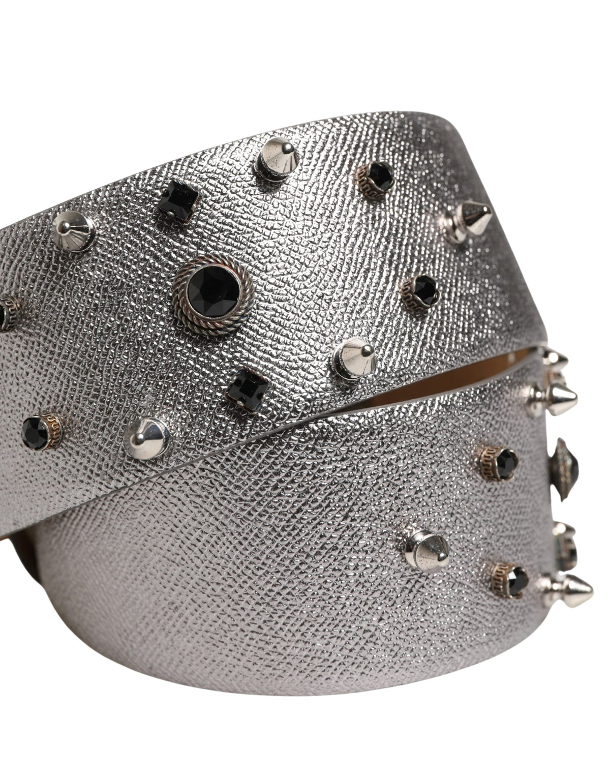 Dolce & Gabbana Silver Calf Leather Crystal-Embellished Waist Belt
