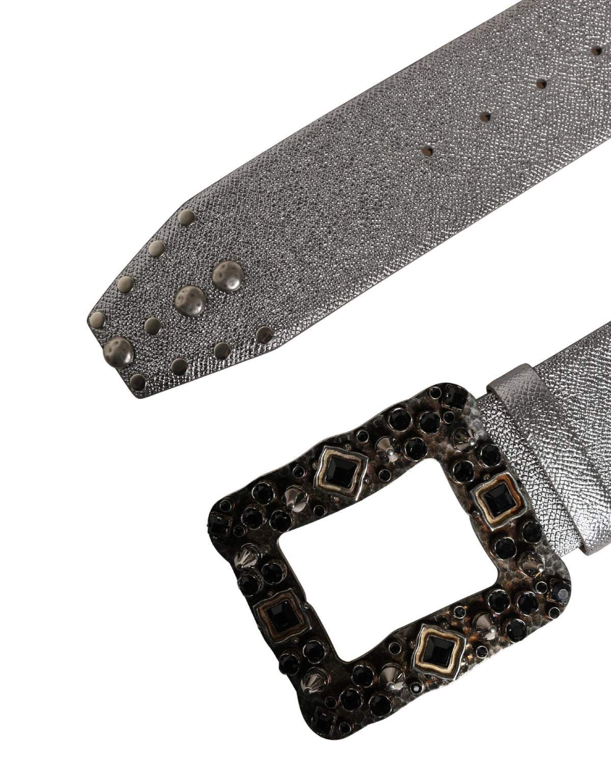 Dolce & Gabbana Silver Calf Leather Crystal-Embellished Waist Belt