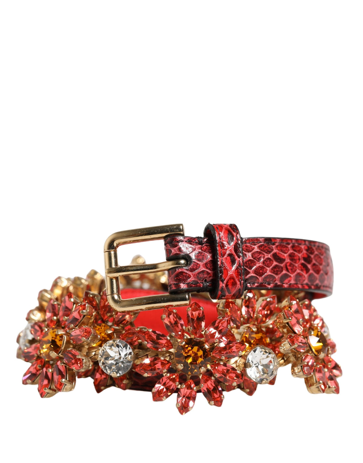Dolce & Gabbana Red Daisy Crystal-Embellished Leather Waist Belt
