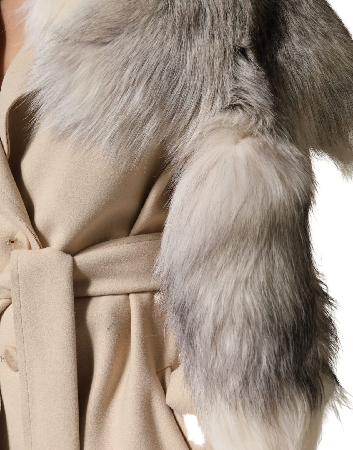 Dolce & Gabbana White Fox Fur Stole with Silk Lining