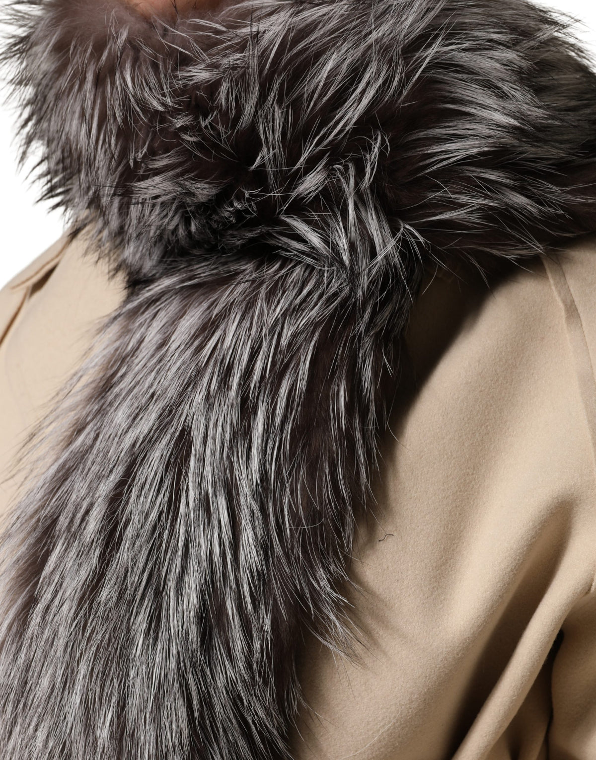 Dolce & Gabbana Gray Silver Fox Fur Collar