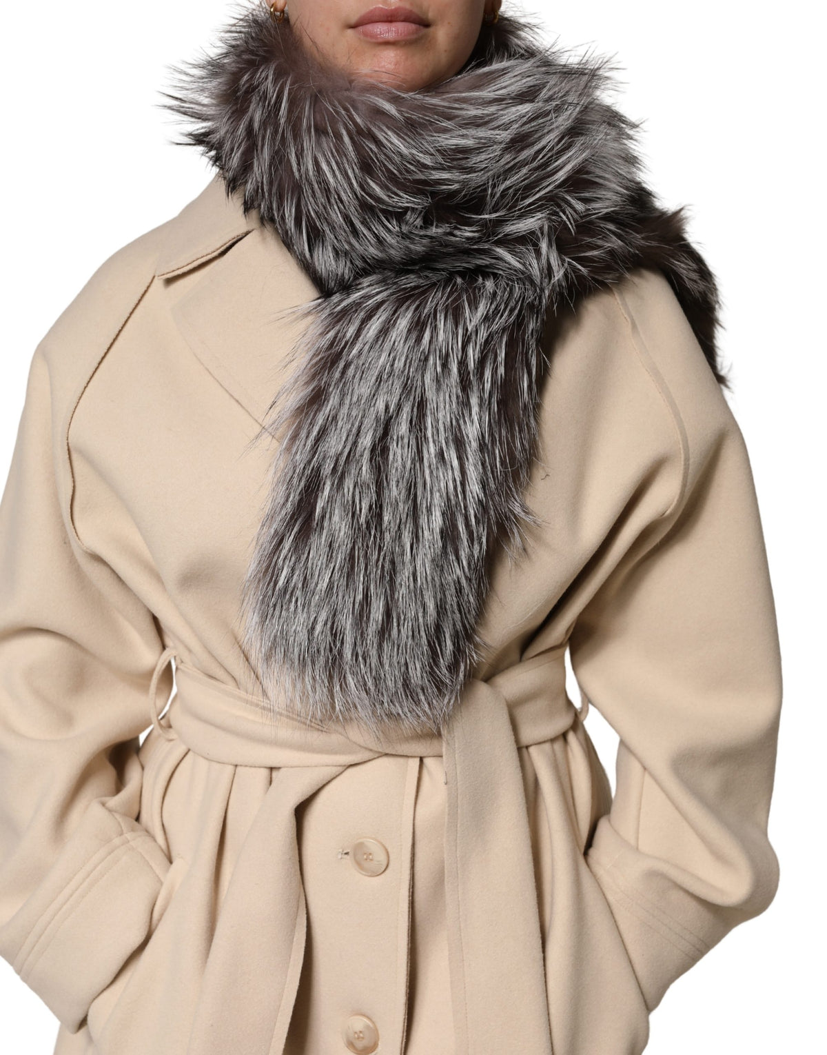 Dolce & Gabbana Gray Silver Fox Fur Collar
