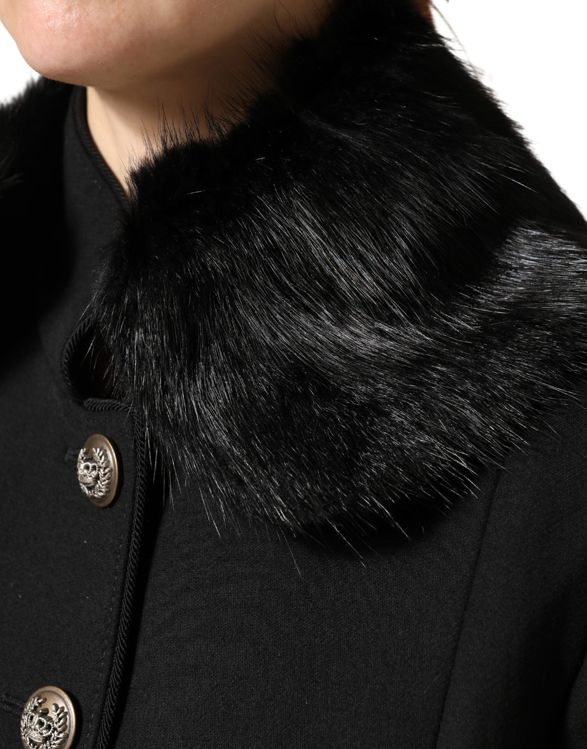 Dolce & Gabbana Black Rat Mousquet Fur Collar