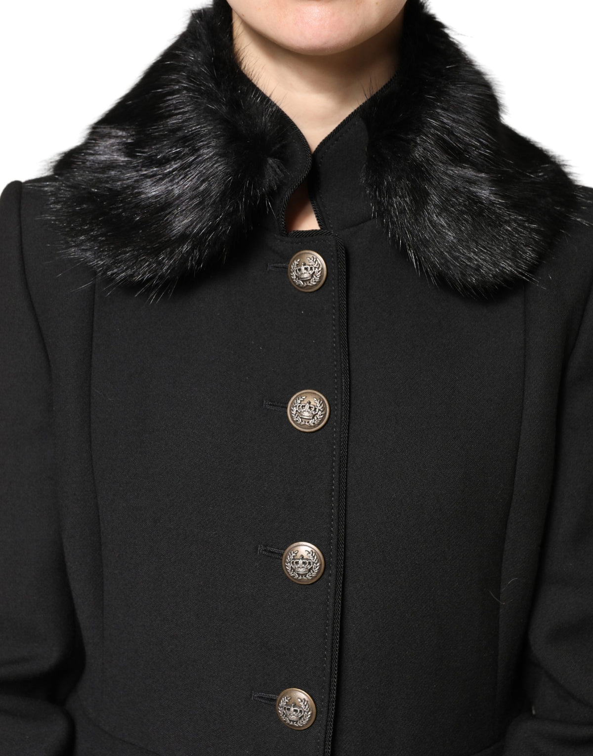 Dolce & Gabbana Black Rat Mousquet Fur Collar
