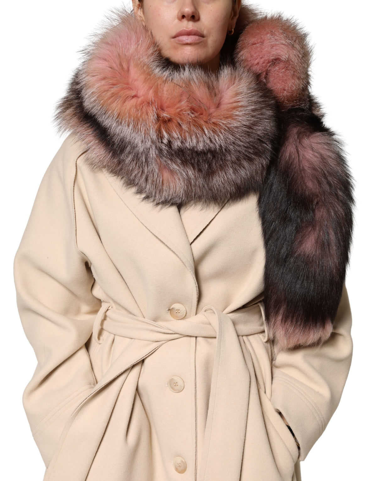 Dolce & Gabbana Pink Frost Fox Fur Collar