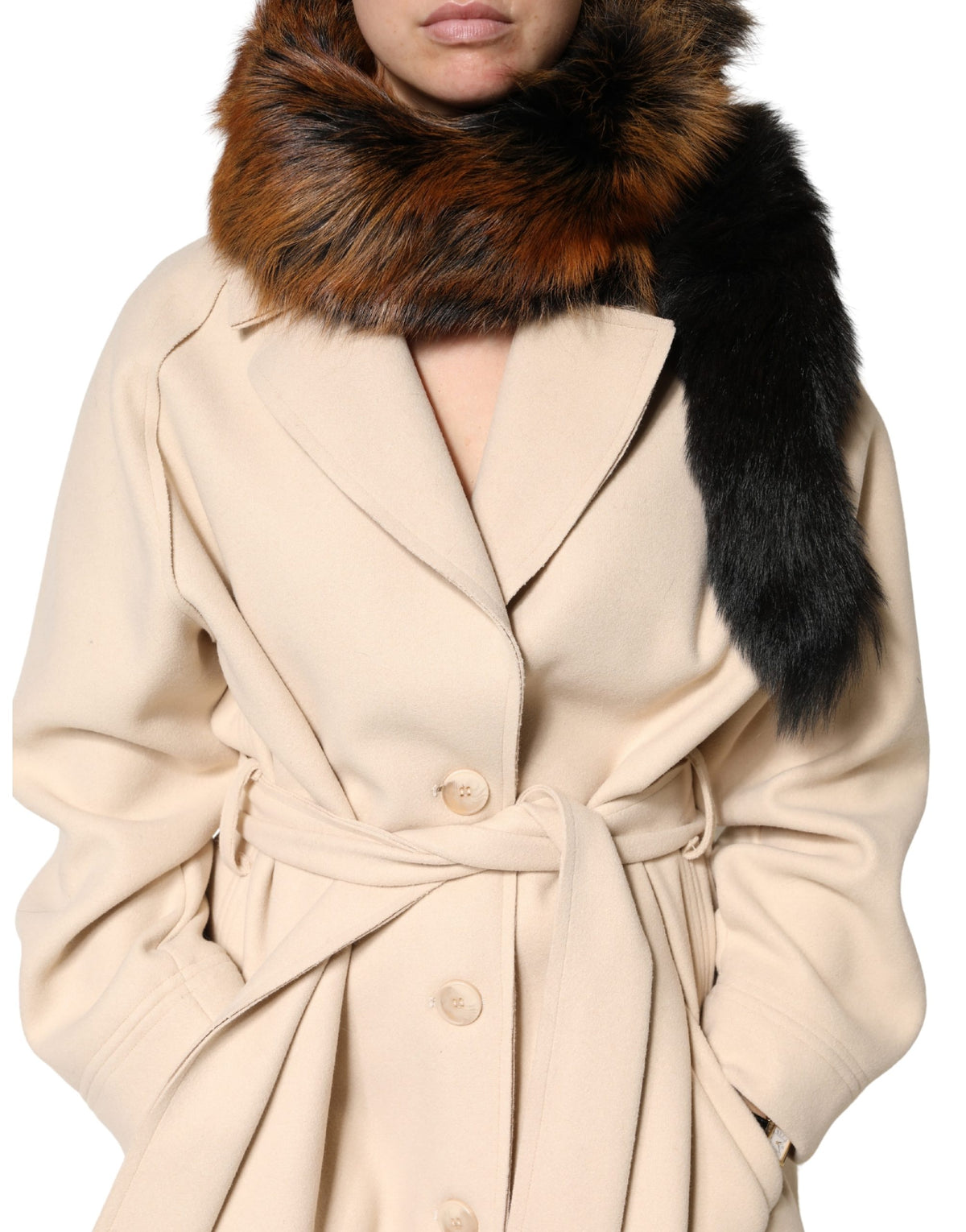 Dolce & Gabbana Brown Red Fox Fur Collar