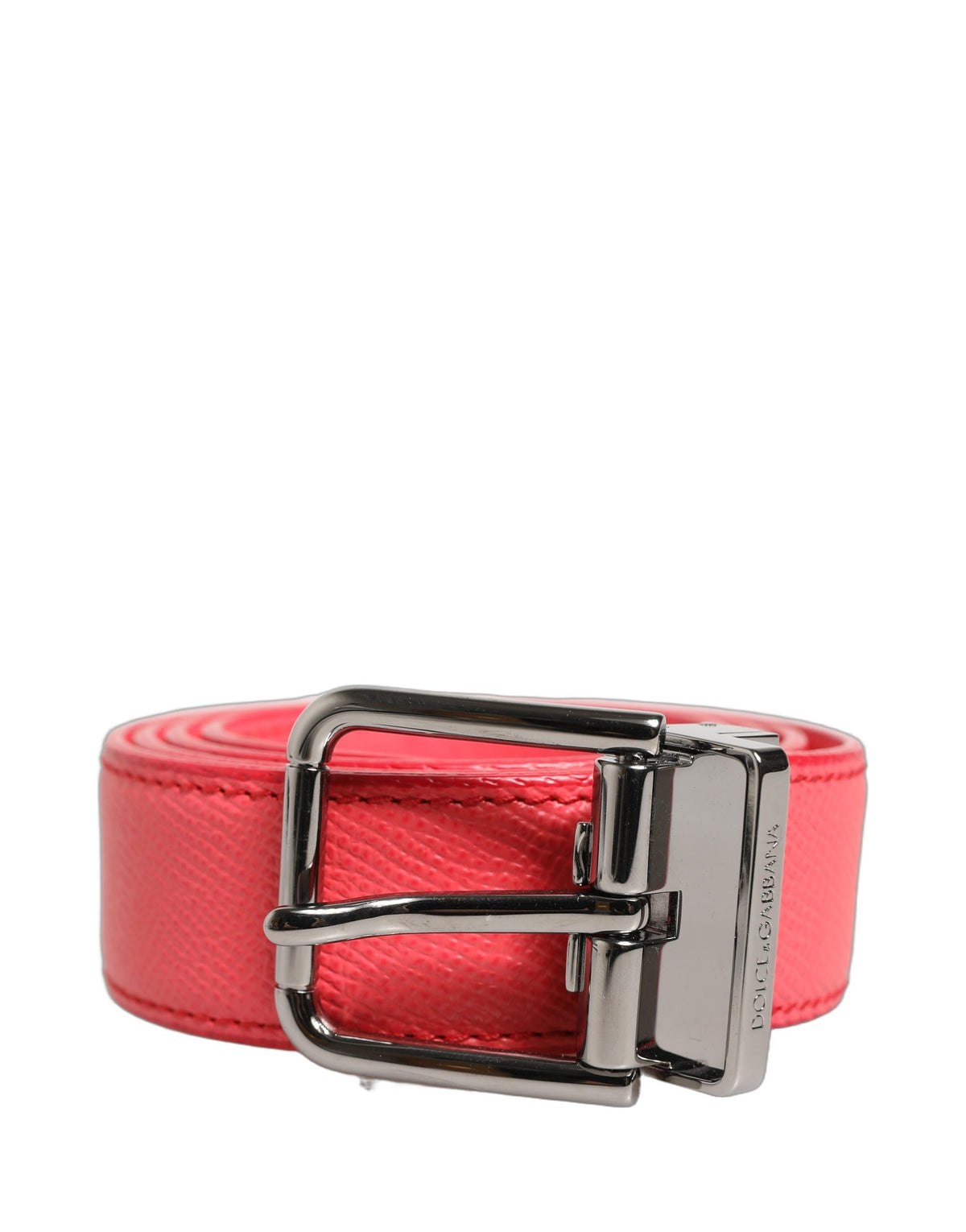 Dolce & Gabbana Pink Lambskin Leather Silver-Tone Buckle Belt
