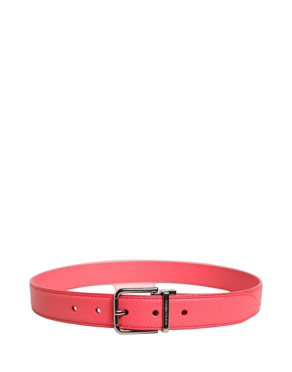 Dolce & Gabbana Pink Lambskin Leather Silver-Tone Buckle Belt