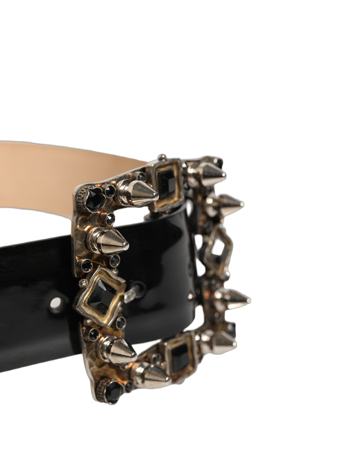 Dolce & Gabbana Black Calf Leather Crystal-Embellished Belt