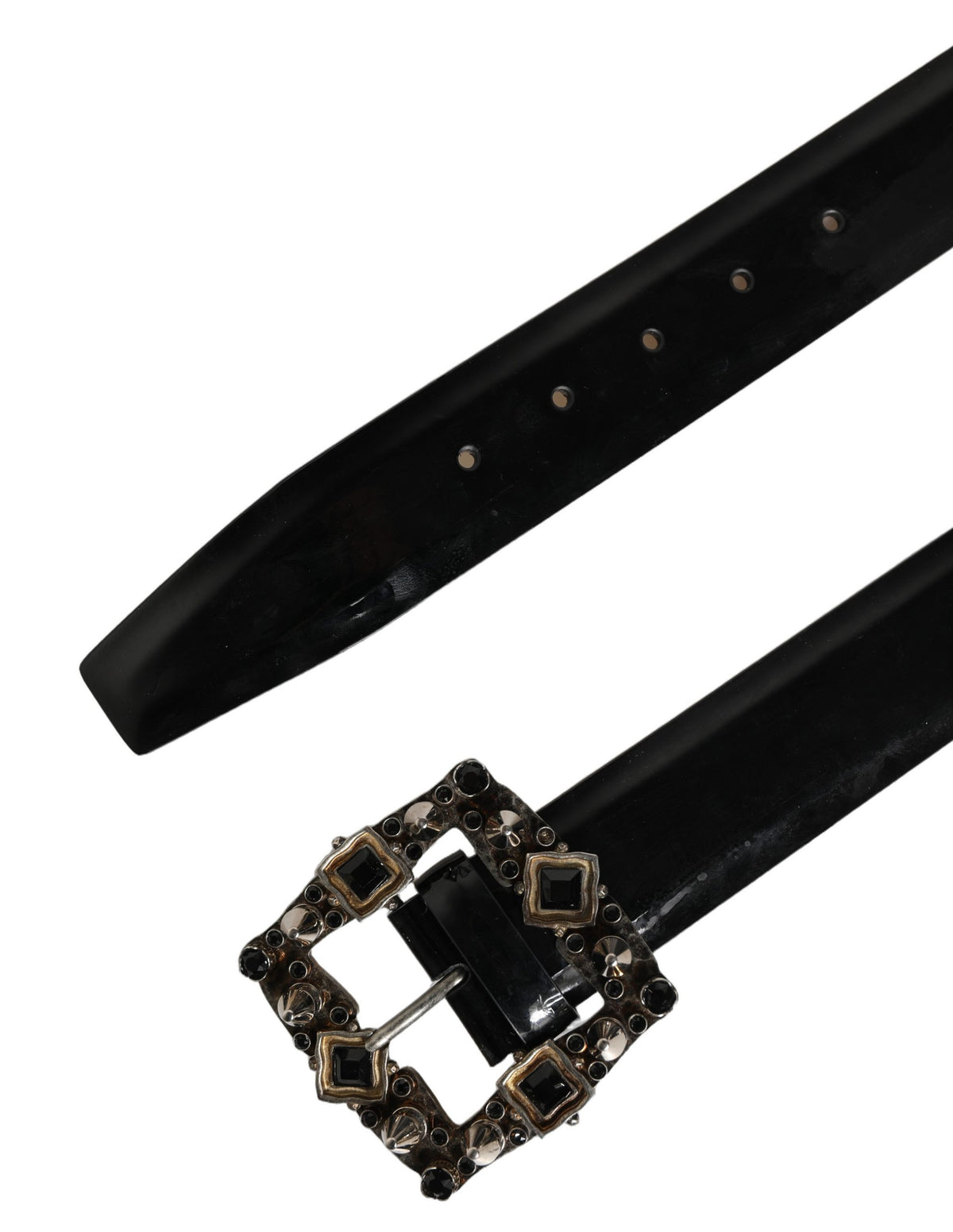 Dolce & Gabbana Black Calf Leather Crystal-Embellished Belt