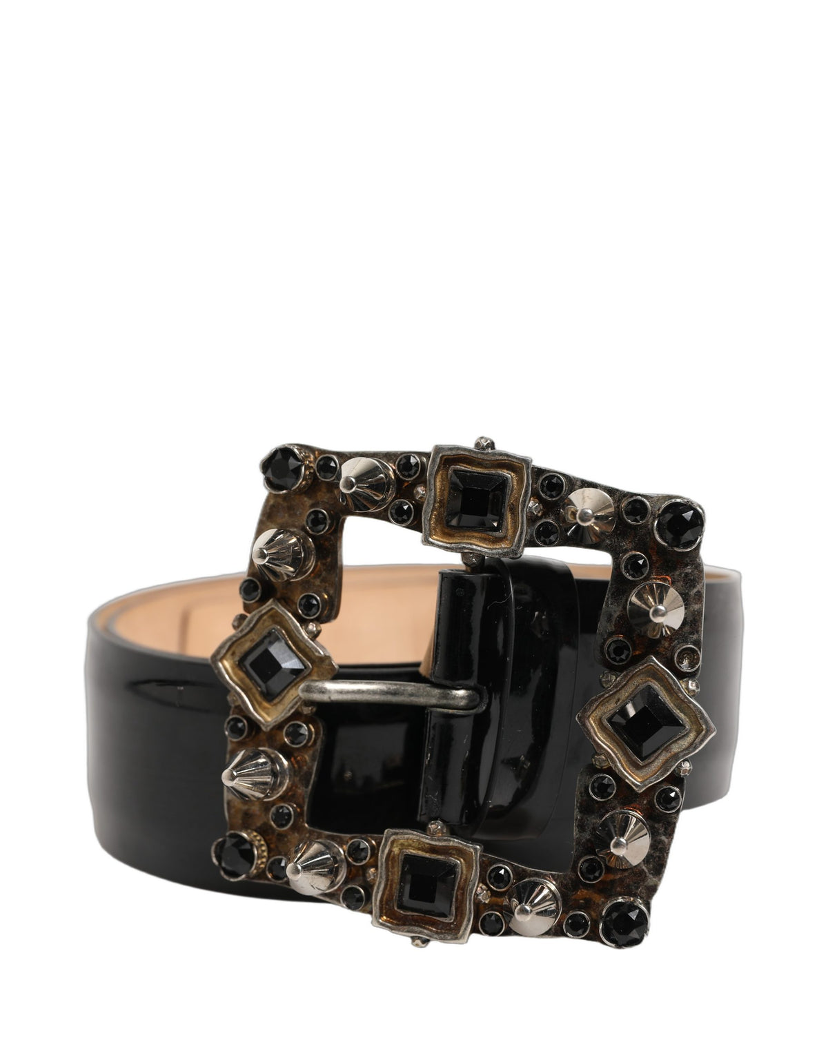Dolce & Gabbana Black Calf Leather Crystal-Embellished Belt
