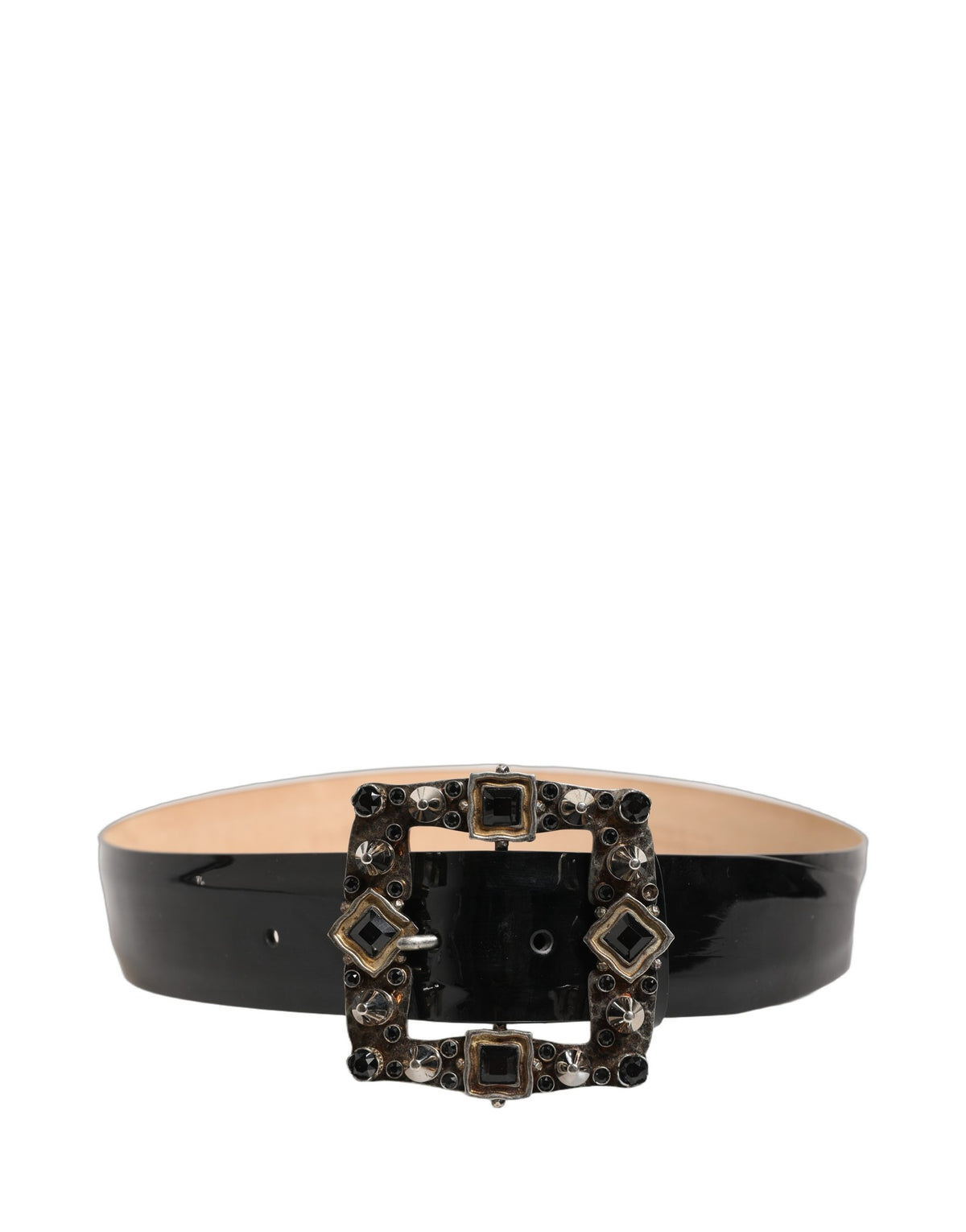 Dolce & Gabbana Black Calf Leather Crystal-Embellished Belt