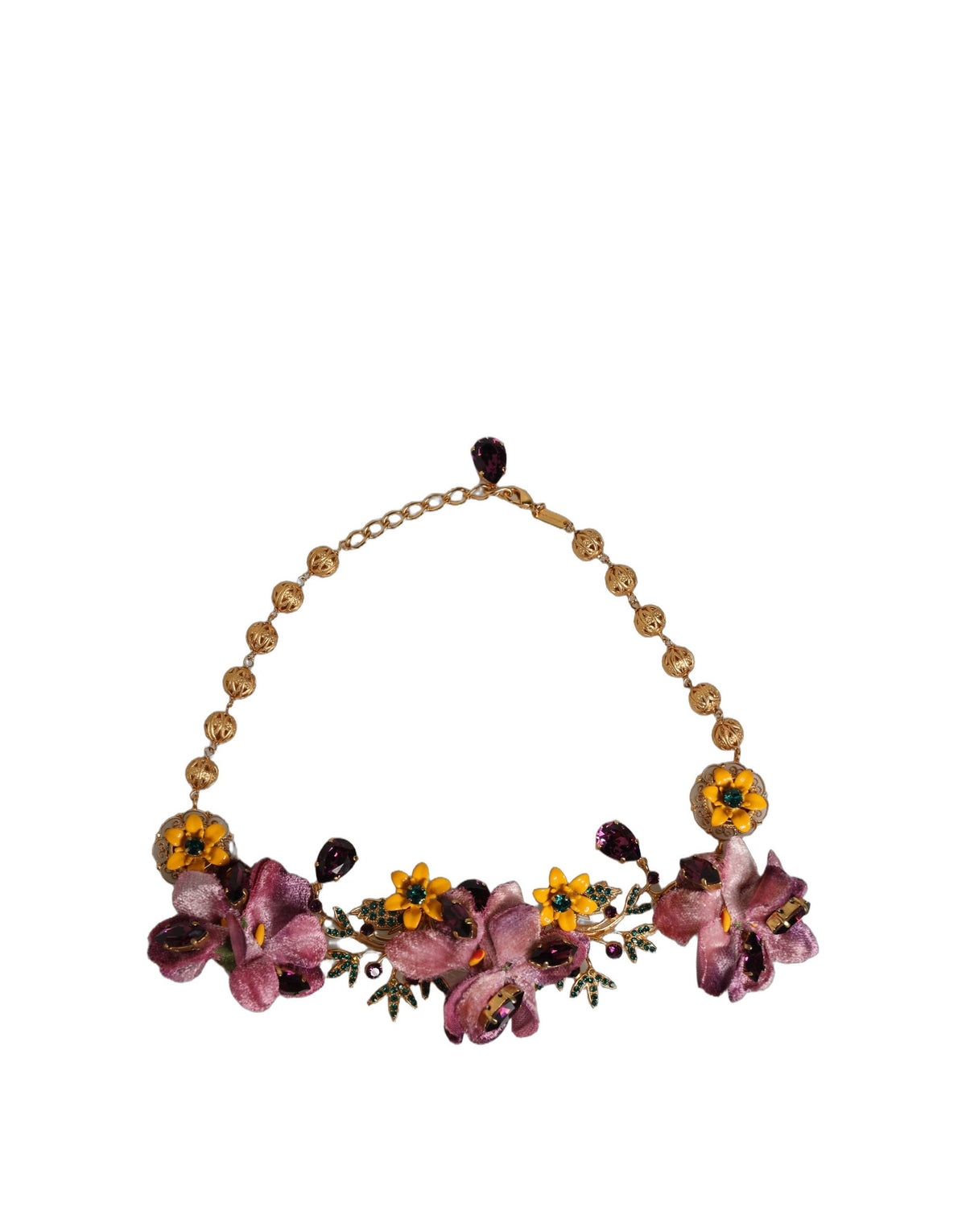 Dolce & Gabbana Gold-Tone Multicolor Crystal Floral Necklace