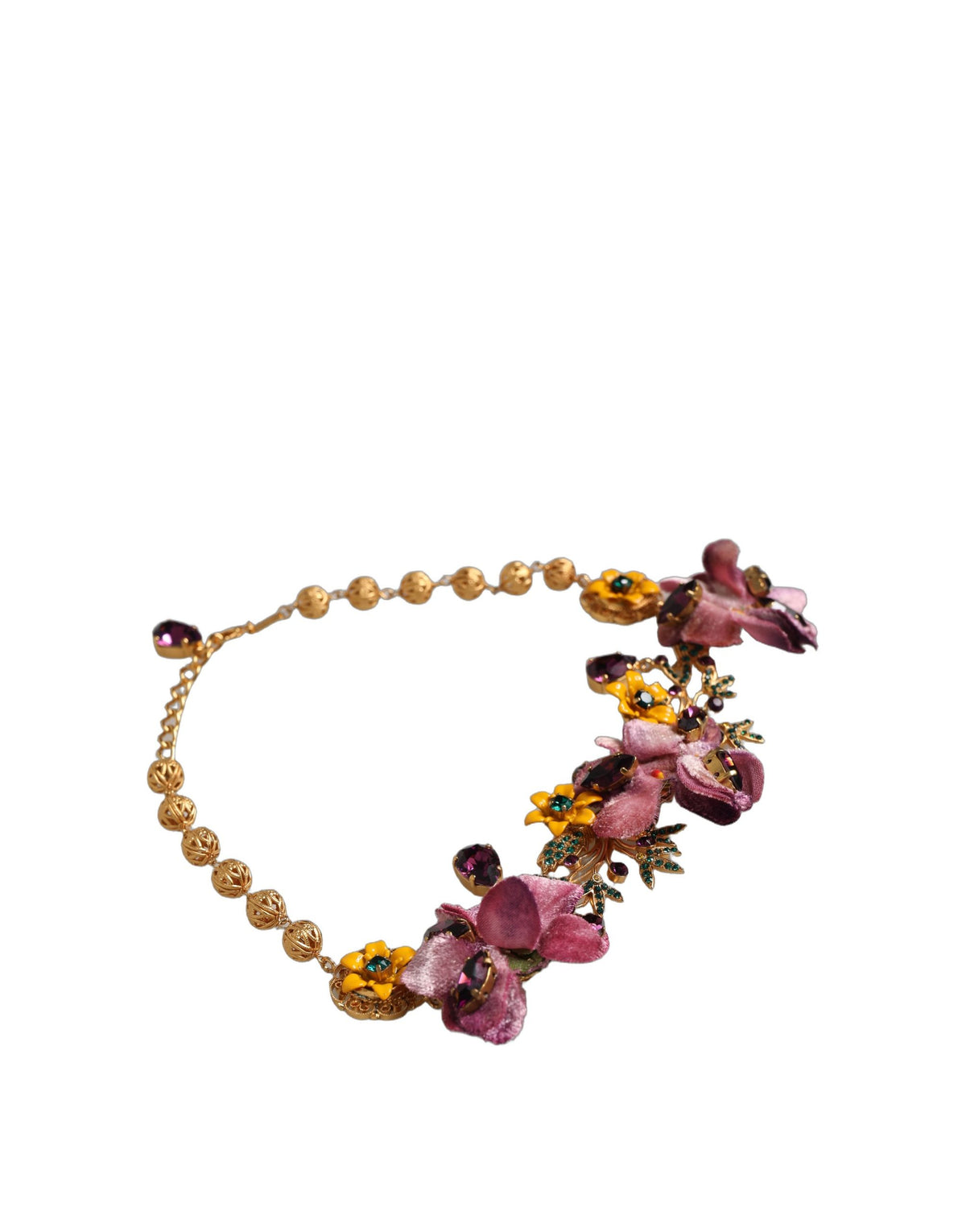 Dolce & Gabbana Gold-Tone Multicolor Crystal Floral Necklace