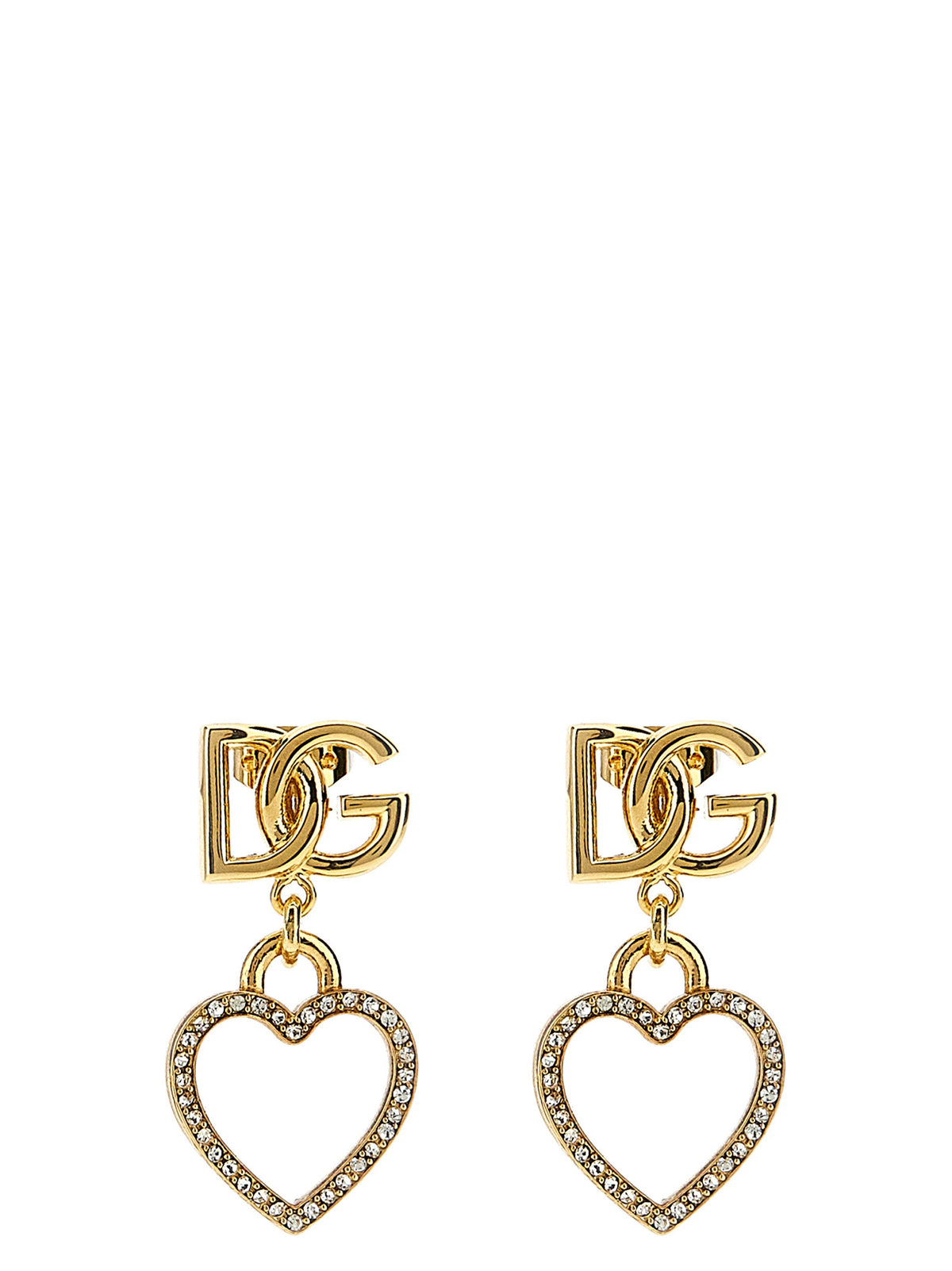 Dolce & Gabbana Gold DG Crystal Heart Drop Earrings