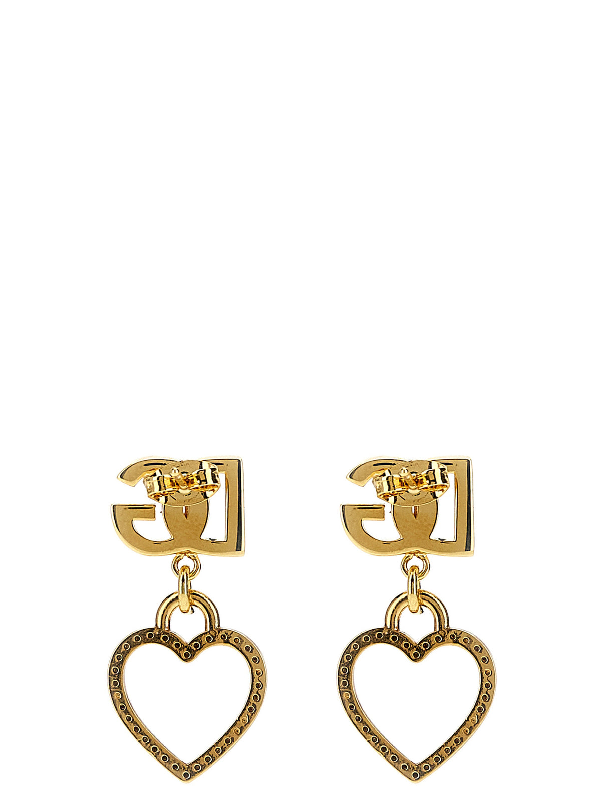 Dolce & Gabbana Gold DG Crystal Heart Drop Earrings