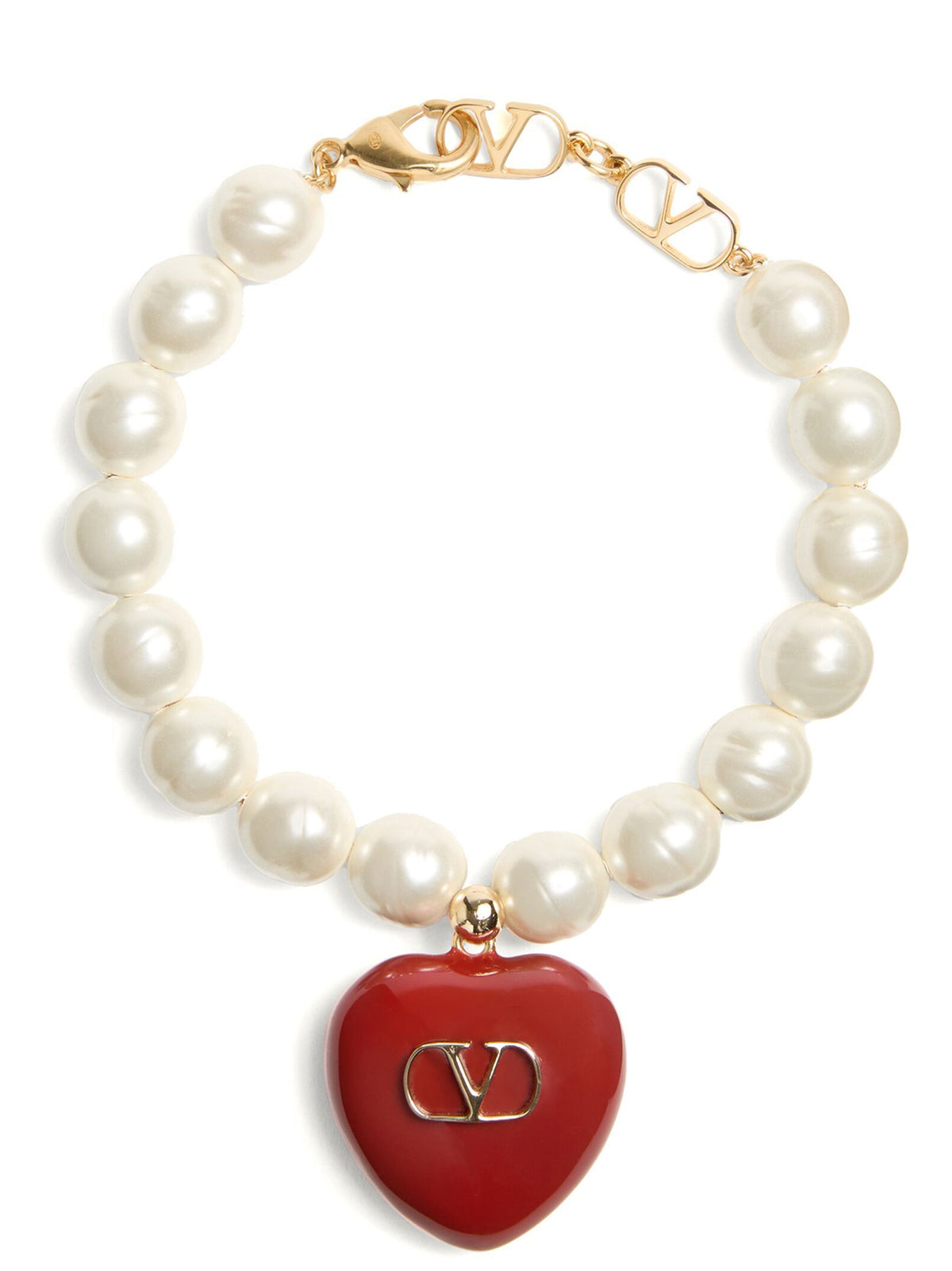 Valentino Garavani Coeur Royal Red Enamel & Glass Bead Bracelet