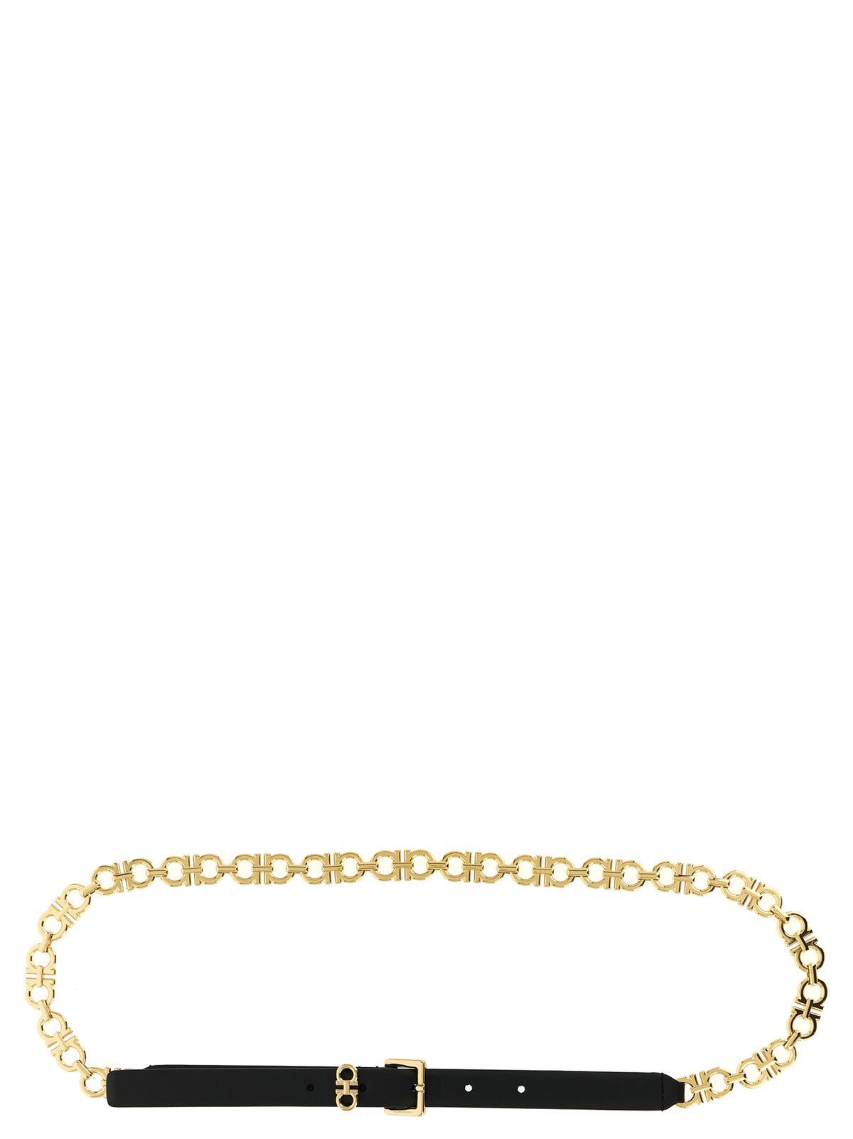 Ferragamo Black Leather & Gold-Tone Gancini Chain Belt
