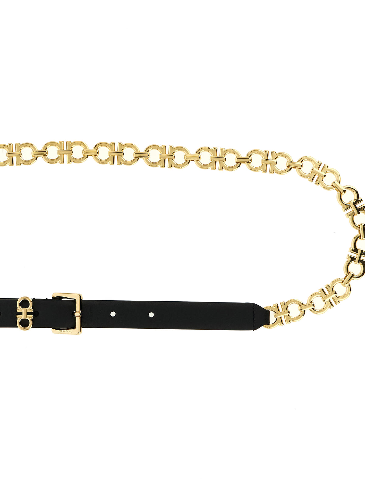 Ferragamo Black Leather & Gold-Tone Gancini Chain Belt