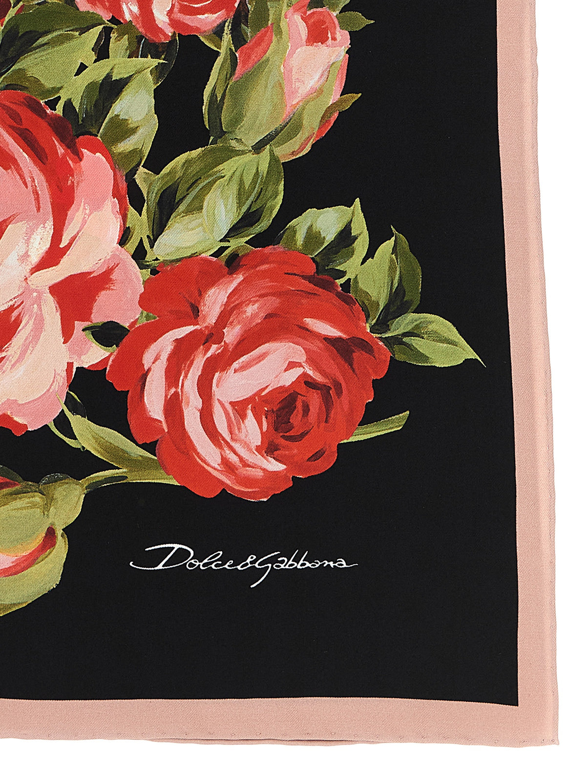 Dolce & Gabbana Bouquet Rose Black Silk Twill Foulard