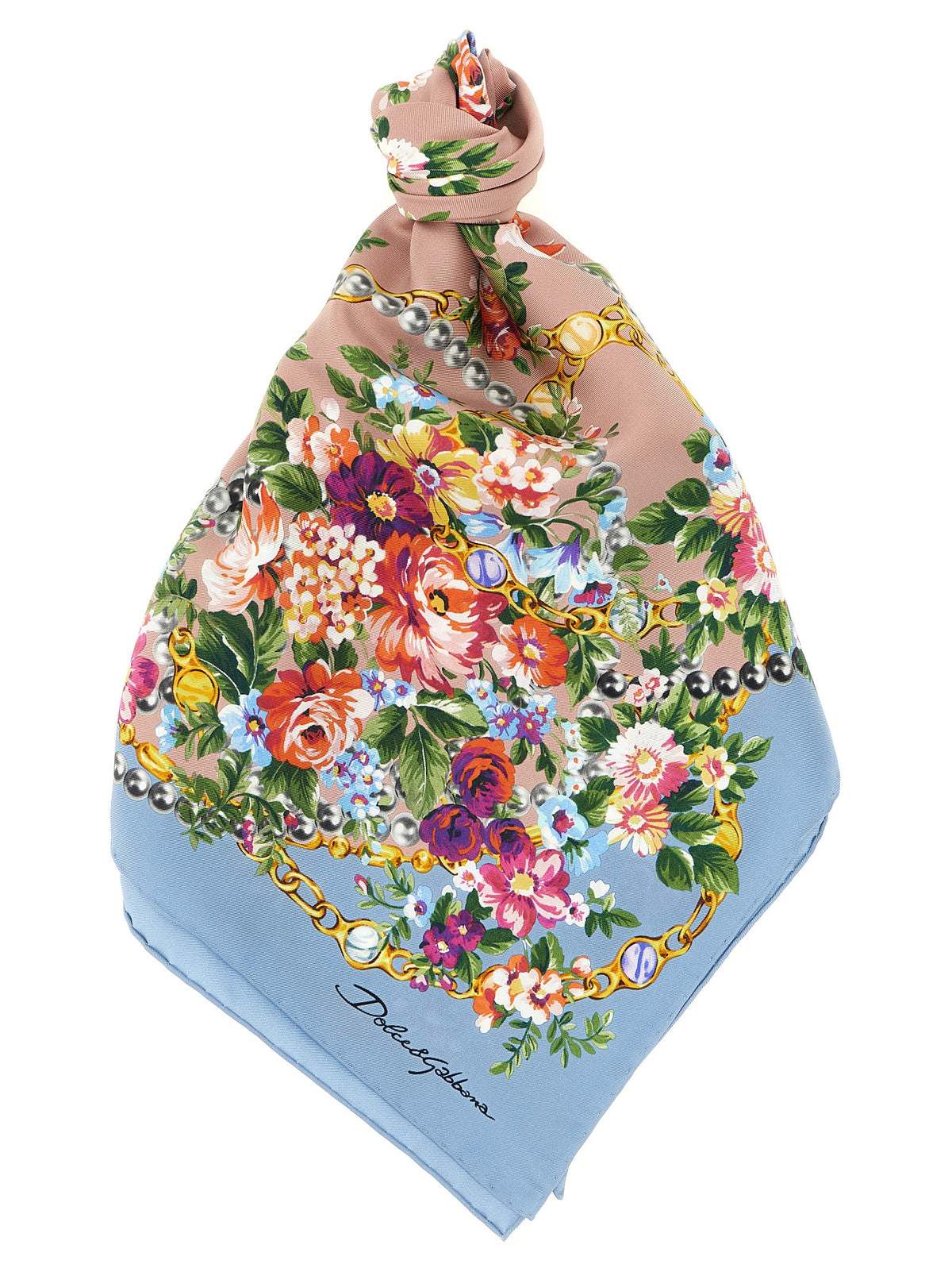 Dolce & Gabbana Mazzolini di Fiori Light Blue Silk Twill Scarf