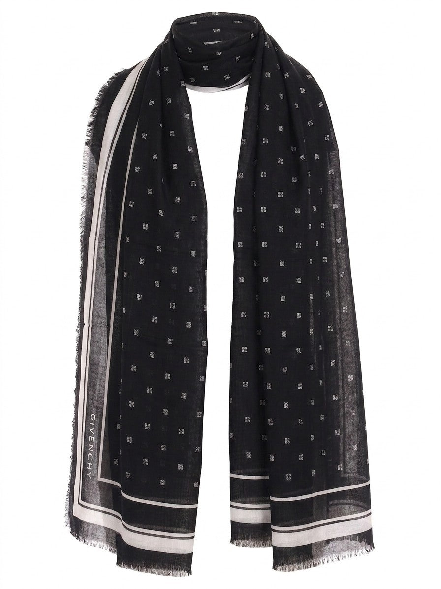 Givenchy Black & White Bicolor Wool & Silk Scarf