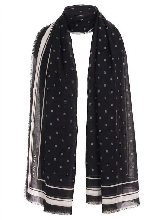 Givenchy Black & White Bicolor Wool & Silk Scarf
