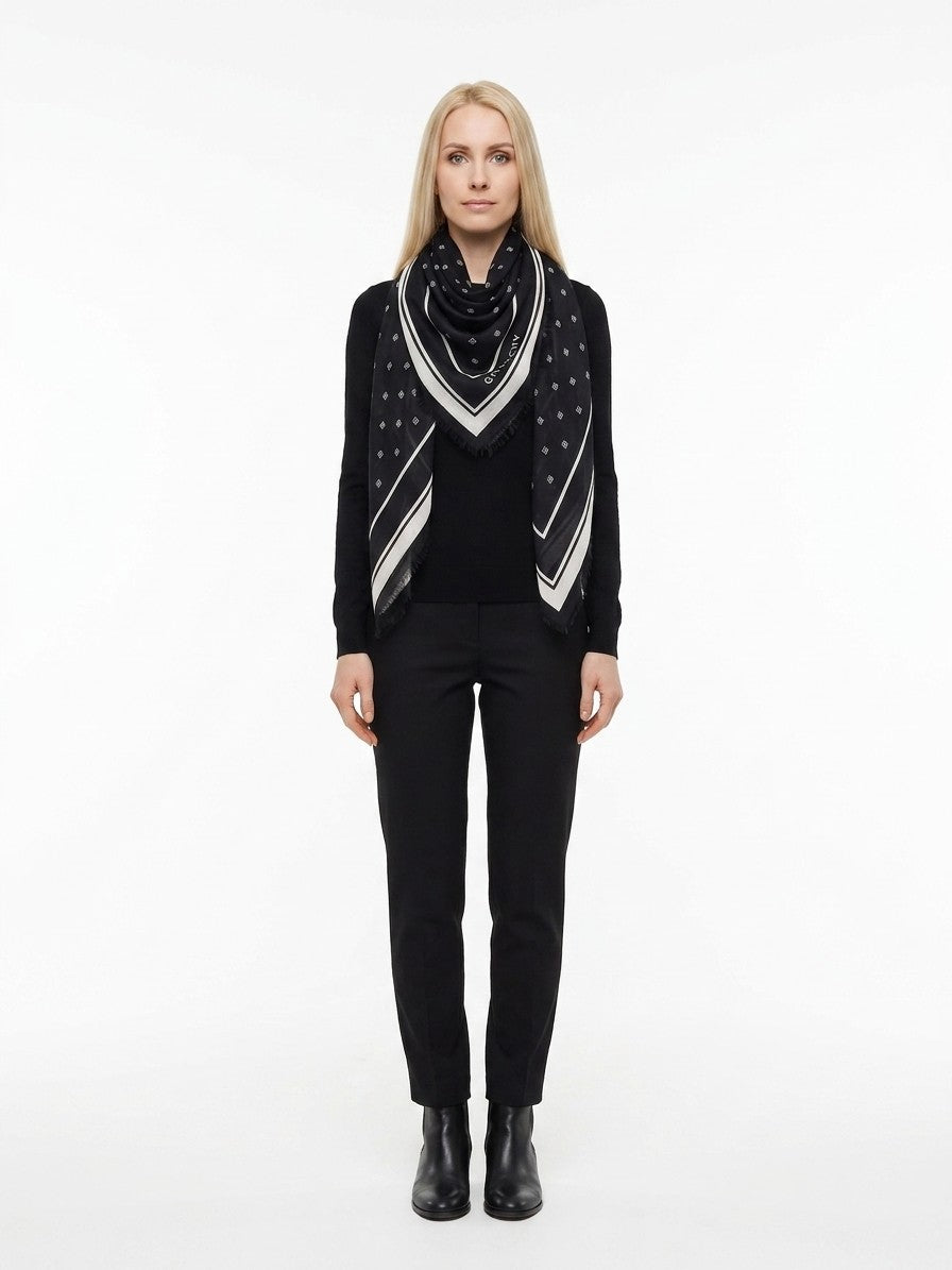 Givenchy Black & White Bicolor Wool & Silk Scarf