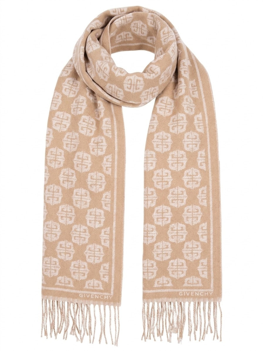 Givenchy Beige Logo Wool Scarf
