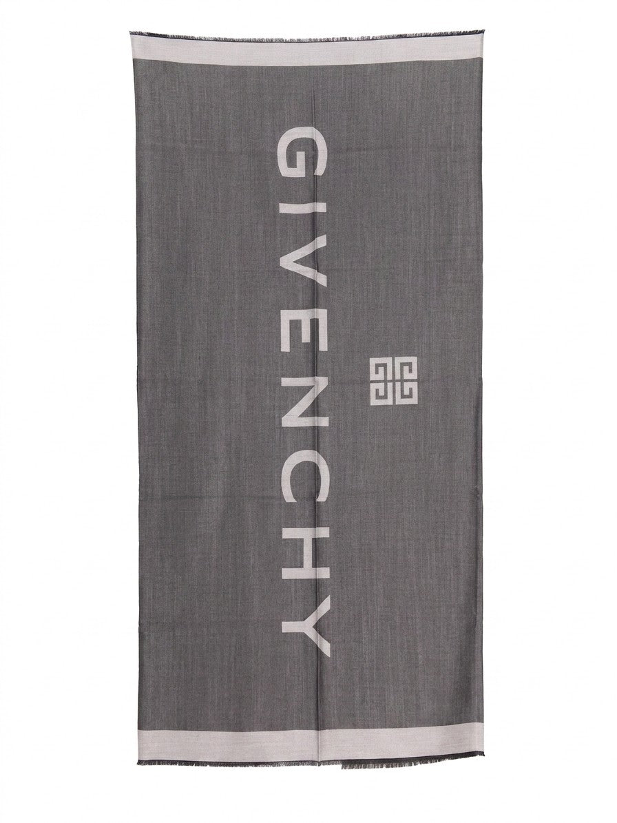Givenchy Gray Logo Silk Scarf