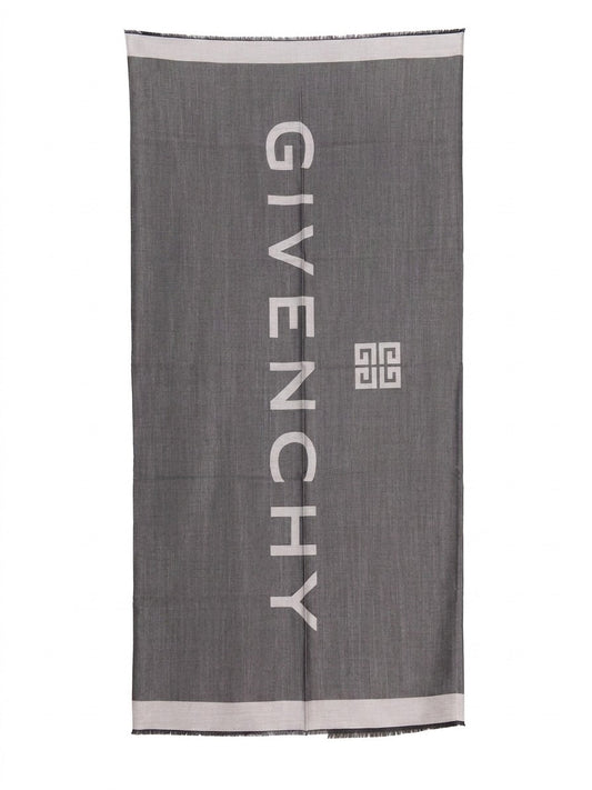 Givenchy Gray Logo Silk Scarf