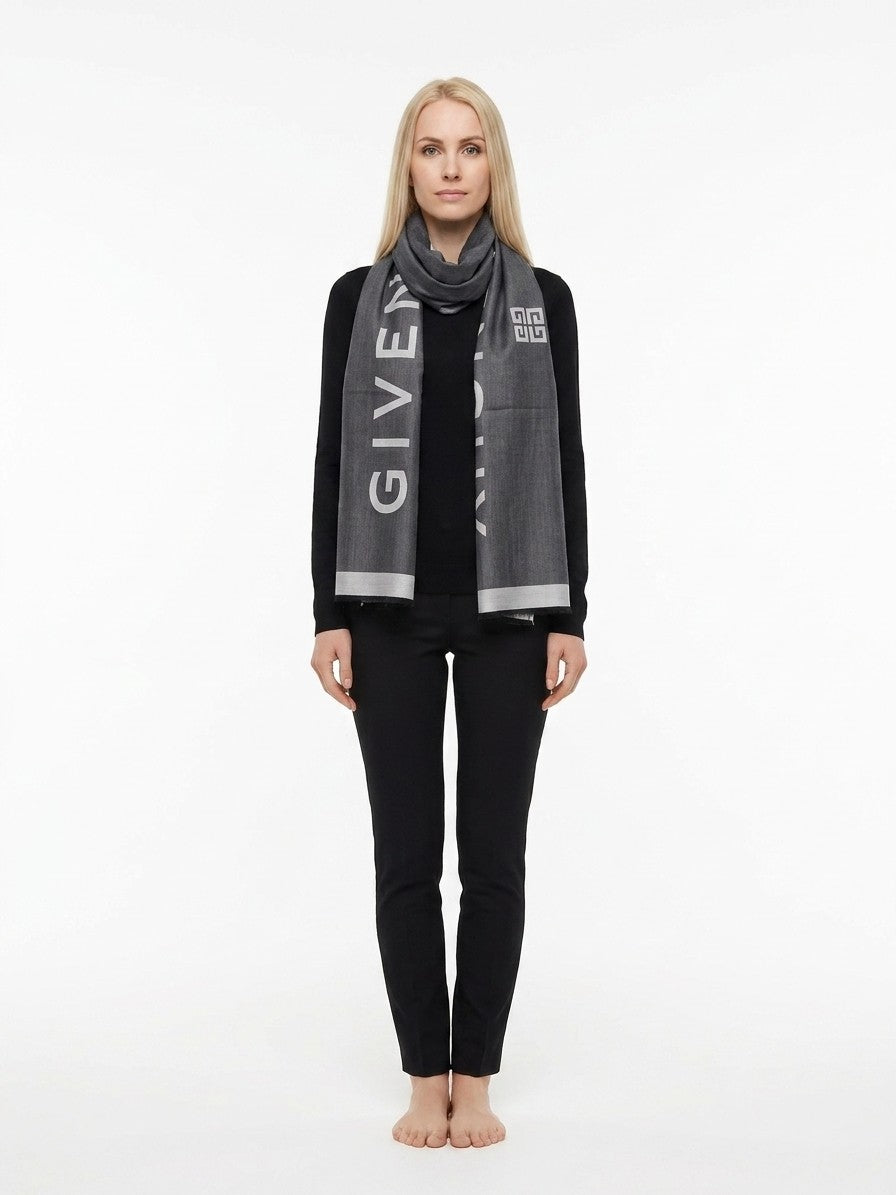 Givenchy Gray Logo Silk Scarf