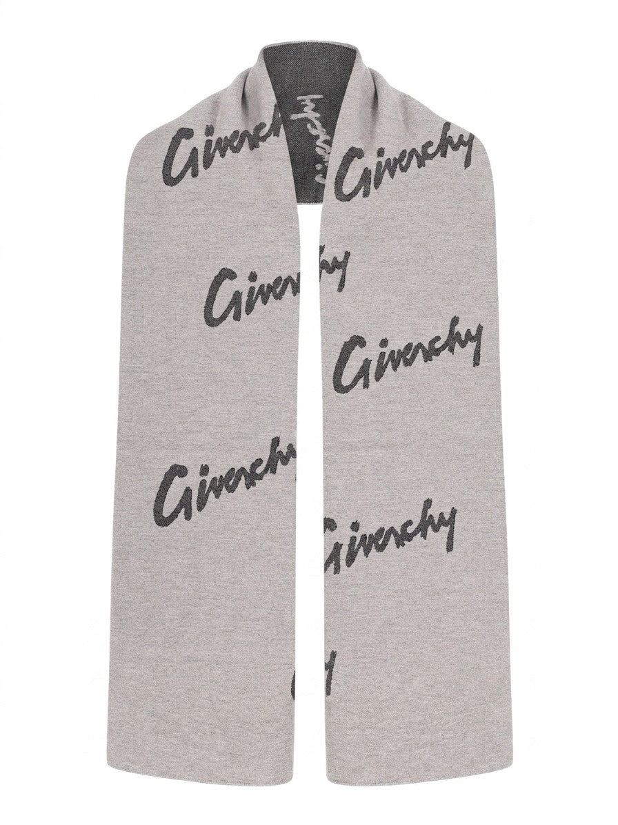 Givenchy Gray Logo Wool Scarf